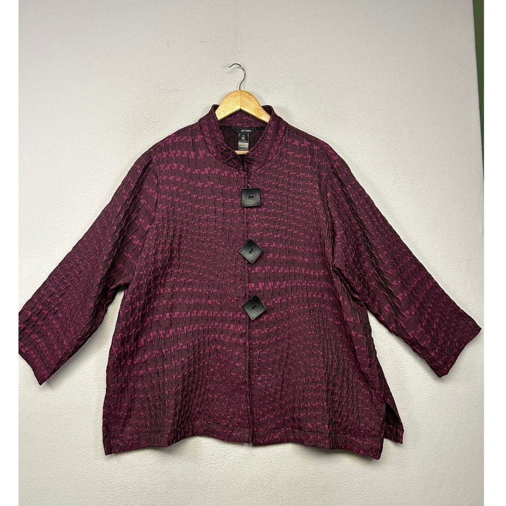 Art To Wear Ali Miles Womens 1X Purple Textured Button Front Mock Neck Jacket